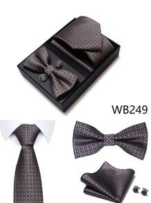 AlanKing 1 Set Luxury High-End Men's Tie Set Including Tie, Bow Tie, Pocket Square, Cufflinks, And Gift Box Work Men Necktie