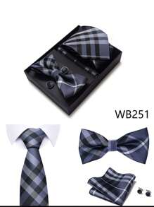 AlanKing 1 Set Luxury High-End Men's Tie Set Including Tie, Bow Tie, Pocket Square, Cufflinks, And Gift Box Work Men Necktie