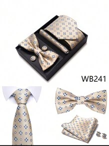 AlanKing 1 Set Luxury High-End Men's Tie Set Including Tie, Bow Tie, Pocket Square, Cufflinks, And Gift Box Work Men Necktie