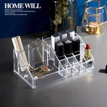 1 件透明化妆工具整理盒，多格化妆品收纳盒，桌面收纳盒，免电源台面化妆品收纳盒，适用于梳妆台装饰、房间装饰、家居装饰、化妆品店、女士和女孩的礼物 - 透明 - 查看 4