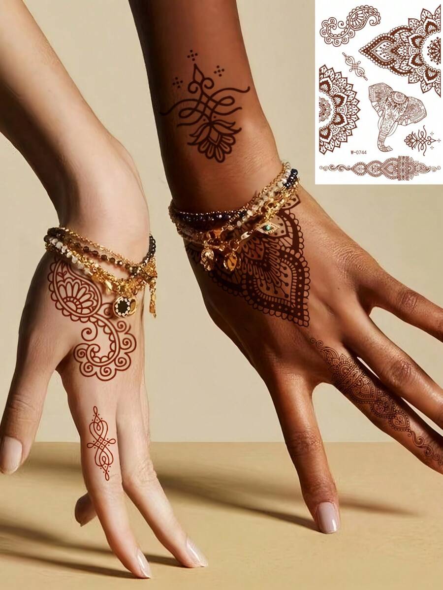 Waterdichte Henna Tijdelijke Tattoo Stickers Rode Inkt Henna Handen Tattoo Bruine Henna Tattoo