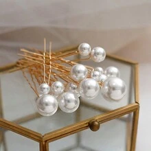 18入組不同尺寸的新娘珍珠髮夾，U型髮夾套裝，婚禮髮飾 - 白色 - 查看 3