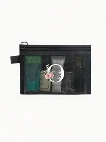 1个黑色网眼袋，白色花卉A-Z透明网眼化妆品收纳袋，多功能旅行便携包，护肤品和化妆品收纳袋，学生文具袋，网眼拉链袋，旅行化妆品收纳袋，简约高端，珠宝首饰收纳，适用于住宿、旅行、商务、游泳、家居收纳 - 黑色 - 查看 20