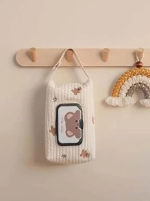 Porta pañuelos de coche grande con diseño de oso lindo, colgante para cochecito de bebé, bolsa de almacenamiento de pañales húmedos, estuche multiusos para pañuelos - Albaricoque - Ver 2