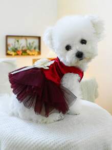1pc Pet Dress, Suitable For Cats And Small , Cute Princess Tulle Skirt - Style - Gem Red - Red - View 2
