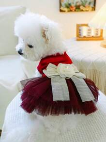 1pc Pet Dress, Suitable For Cats And Small , Cute Princess Tulle Skirt - Style - Gem Red - Red - View 1
