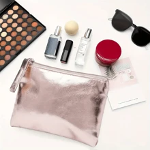 Sacs de maquillage métalliques de grande capacité. Trousse de cosmétiques chic et simple, porte-monnaie élégant, sac clutch pour femmes. Idéal pour la salle de bain, les voyages, le collège, le dortoir, les outils de maquillage. Portefeuille zippé, mini portefeuille, porte-monnaie, petit portefeuille
