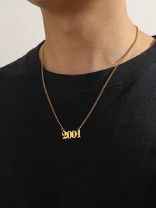 1 Pc Hip-Hop Men's Birth Year Pendant Necklace Stainless Steel Daily Casual Wear Holiday Gift - 金黃色 - 查看 2