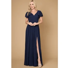 Short Sleeve Formal Mother Of The Bride Dress - Navy Blue - View 3