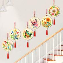 1 Bộ Bộ dụng cụ thêu bướm, ong và hoa nhỏ có vòng thêu, Bộ công cụ và hoa văn lưới 14CT, Bộ dụng cụ thêu tự làm, thích hợp làm quà tặng lễ hội cho các cô gái và người hâm mộ thủ công mỹ nghệ - Bướm màu hoa xanh - Xem 9