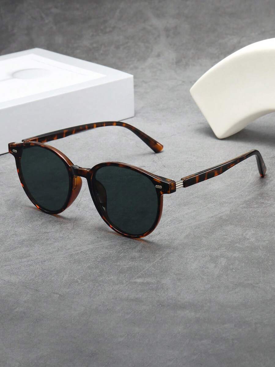 1副男女通用复古猫眼框简约时尚眼镜，休闲配饰 - 玳瑁框綠片 - 查看 1