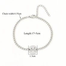 1条男士经典圆形镂空字母银色不锈钢链手链 - 銀色 - 查看 2