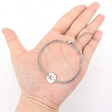 1条男士经典圆形镂空字母银色不锈钢链手链 - 銀色 - 查看 3