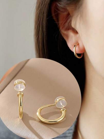 1對時尚銅質圓環女式耳環，無耳洞夾式佩戴，舒適易穿戴，高品質矽膠耳飾，生日禮物