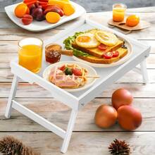 Bamboo Bed Tray Table With Foldable Legs, Breakfast Tray For Sofa, Bed, Eating, Working, Used As Laptop Desk Snack Tray - Multicolor - View 1