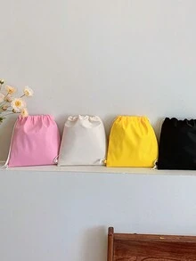 Solid Color Nylon Children's Simple Drawstring Backpack For Girls - A - View 1