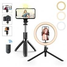 Ring Light With Tripod For Cell Phone, 10 Inch Dimmable Fill Light, 3 Modes 10 Brightness For LED Ring Light Compatible With IPhone/Android Cell Phones - Black - View 6
