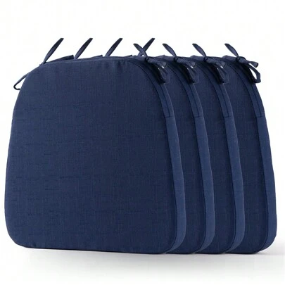 Chair Cushion With Ties For Dining Chairs, Non Slip Kitchen Chair Pad And Dining Seat Cushion With Machine Washable Cover, Navy,16"X16"X2"