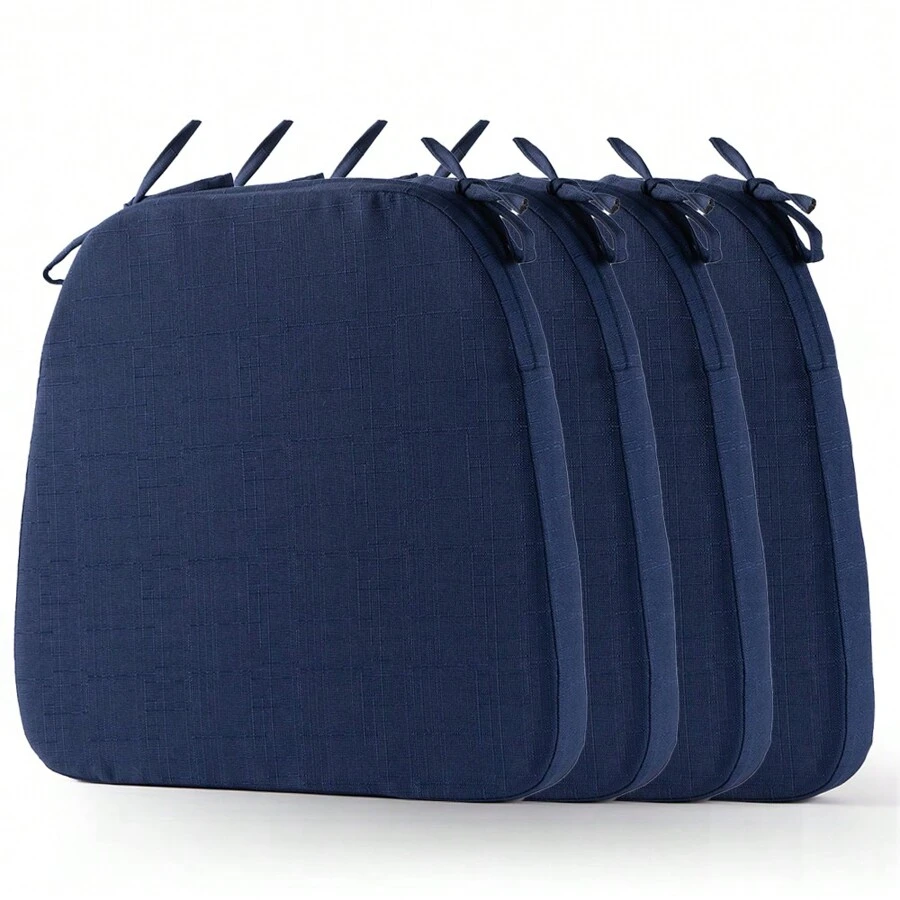 Chair Cushion With Ties For Dining Chairs, Non Slip Kitchen Chair Pad And Dining Seat Cushion With Machine Washable Cover, Navy,16"X16"X2" - Navy Blue - View 1