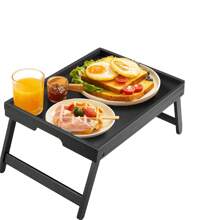 Bamboo Bed Tray Table With Foldable Legs, Breakfast Tray For Sofa, Bed, Eating, Working, Used As Laptop Desk Snack Tray - Multicolor - View 7
