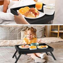 Bamboo Bed Tray Table With Foldable Legs, Breakfast Tray For Sofa, Bed, Eating, Working, Used As Laptop Desk Snack Tray - Multicolor - View 2