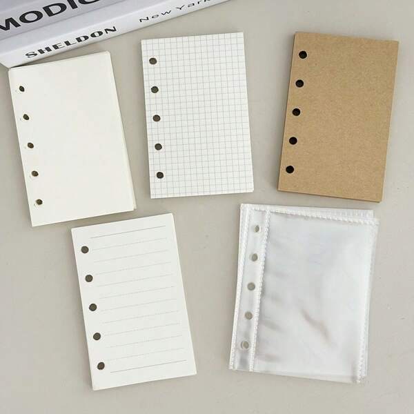 M5 Ring Refill Papers And Bags, 45 Sheets Gird/Line/Blank/Kraft Notebook, 10pcs PP Binder Storage Bags,School Supplies,Back To School