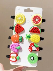 10入組女童西瓜片發夾，不損害髮型公主前瀏海髮夾，嬰兒頭飾配件 - 彩色 - 查看 1