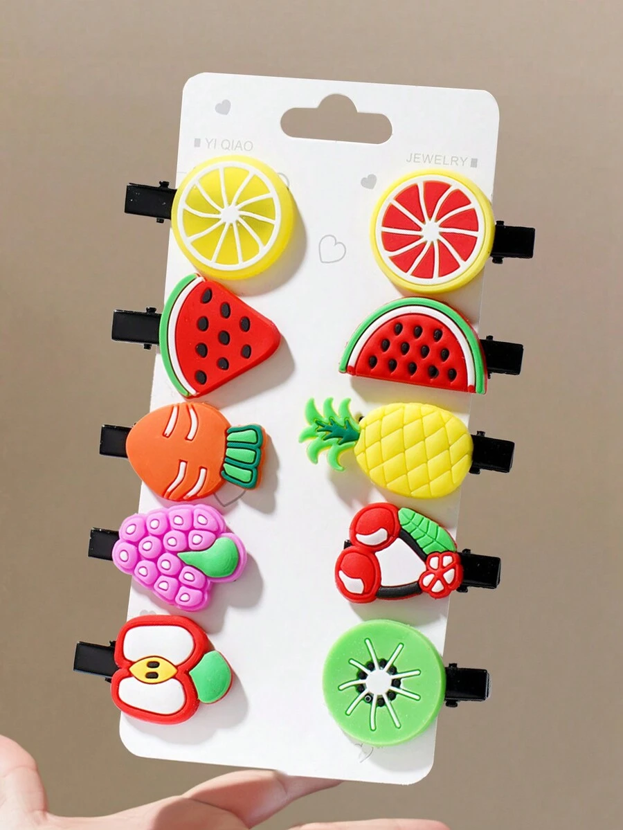 10入組女童西瓜片發夾，不損害髮型公主前瀏海髮夾，嬰兒頭飾配件 - 彩色 - 查看 1