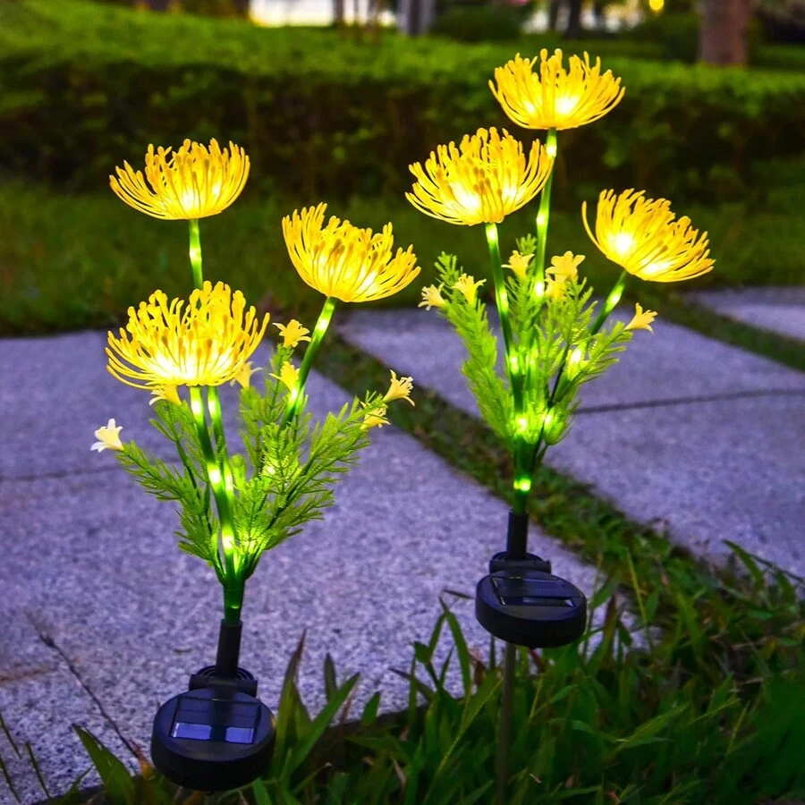 Solar Garden Lights, Solar Flowers Lights With Glowing Flowers & Stems, Garden Decoration Solar Lights Outdoor Waterproof, Solar Landscape Lights For Patio Yard Decor, Gift For Woman (2Pack ) - 黃色 - 查看 1