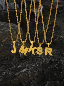 1入時尚潮流字母首飾扭曲鍊項鍊，適用於兒童男孩女孩街頭珠寶，適合生日禮物 - 金黃色 - 查看 3