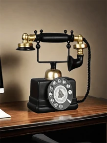 1pc Classic Retro Decorative Telephone, Nostalgic Antique Landline Phone, Home/Office Decor, Photography Prop, Unique Gift For Valentine's Day, Thanksgiving, Housewarming - Black - View 6