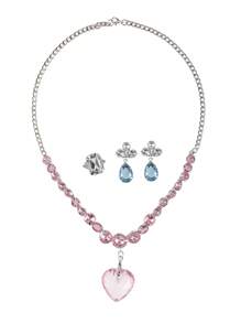 4pcs/Set Sweet & Cute Princess Style Summer Beach Vacation Heart Pendant Glass Crystal Necklace, Earrings, Ring Jewelry Set, Gift For Girls - Multicolor - View 5