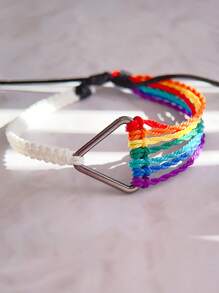 1pc Fashionable Waterproof Wax Thread Handwoven Rainbow Bracelet, Suitable For Men's Daily Wear - Seven Color Hand-woven Bracelet - View 10