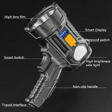 1入組Type-C可充電太陽能露營燈，側燈和LED手電筒 - 黑色 - 查看 4