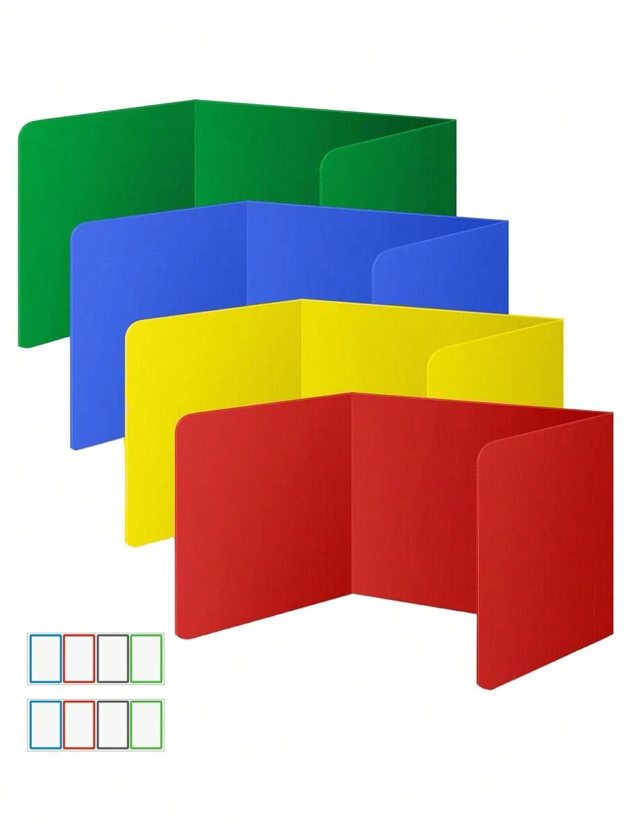 4pcs Colorful Student Desk Partitions - Durable Waterproof Plastic Learning Shelf Partitions, Classroom Folders For Teachers' Supplies, Easy To Clean Plastic Privacy Shield Folders For Student Desk. - Multicolor - View 1
