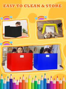 4pcs Colorful Student Desk Partitions - Durable Waterproof Plastic Learning Shelf Partitions, Classroom Folders For Teachers' Supplies, Easy To Clean Plastic Privacy Shield Folders For Student Desk. - Multicolor - View 3