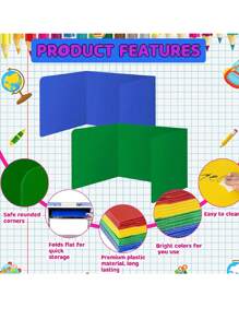 4pcs Colorful Student Desk Partitions - Durable Waterproof Plastic Learning Shelf Partitions, Classroom Folders For Teachers' Supplies, Easy To Clean Plastic Privacy Shield Folders For Student Desk. - Multicolor - View 5