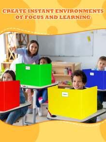 4pcs Colorful Student Desk Partitions - Durable Waterproof Plastic Learning Shelf Partitions, Classroom Folders For Teachers' Supplies, Easy To Clean Plastic Privacy Shield Folders For Student Desk. - Multicolor - View 4