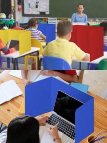 4pcs Colorful Student Desk Partitions - Durable Waterproof Plastic Learning Shelf Partitions, Classroom Folders For Teachers' Supplies, Easy To Clean Plastic Privacy Shield Folders For Student Desk. - Multicolor - View 10