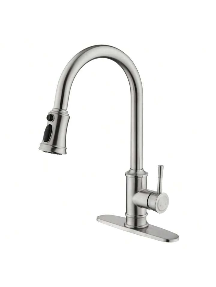 High Arc Brushed Nickel Single Handle Kitchen Faucet With Pull 