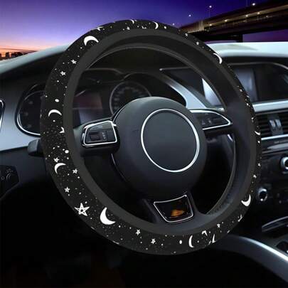 1入俏皮星月圖案汽車方向盤套，新設計，防滑，無內環，裝飾性內飾汽車配件