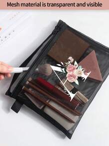 1个黑色网眼袋，白色花卉A-Z透明网眼化妆品收纳袋，多功能旅行便携包，护肤品和化妆品收纳袋，学生文具袋，网眼拉链袋，旅行化妆品收纳袋，简约高端，珠宝首饰收纳，适用于住宿、旅行、商务、游泳、家居收纳 - 黑色 - 查看 8