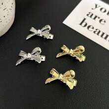 8 piezas Pasadores de pelo de mujer de lazo dulce de aleación, pasadores laterales pequeños de metal sin rastro para flequillo y flequillo, accesorios para el cabello con forma de lazo de unicolor, tocado dorado para el Día de San Valentín - Multicolor - Ver 3