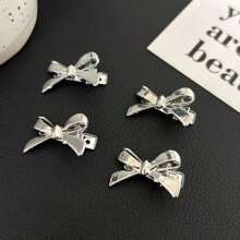 8 piezas Pasadores de pelo de mujer de lazo dulce de aleación, pasadores laterales pequeños de metal sin rastro para flequillo y flequillo, accesorios para el cabello con forma de lazo de unicolor, tocado dorado para el Día de San Valentín - Multicolor - Ver 7