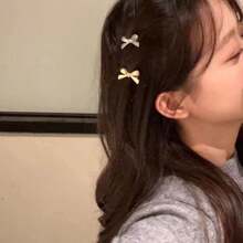 8 piezas Pasadores de pelo de mujer de lazo dulce de aleación, pasadores laterales pequeños de metal sin rastro para flequillo y flequillo, accesorios para el cabello con forma de lazo de unicolor, tocado dorado para el Día de San Valentín - Multicolor - Ver 5