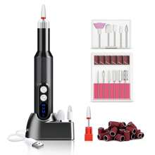 專業美甲鑽機-30000RPM電動修甲套裝，低熱、低噪音、低振動、LCD屏幕、USB端口、12個鑽頭、36個砂輪帶，適用於沙龍和家庭使用，適用於丙烯酸和凝膠甲 - 黑色 - 查看 2