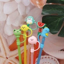 6 piezas Tapa de pajita con estilo de dibujo animado de animal, tapa de pajita linda y creativa a prueba de polvo, tapa de pajita personalizada y reutilizable, funda para pajita - Multicolor - Ver 9