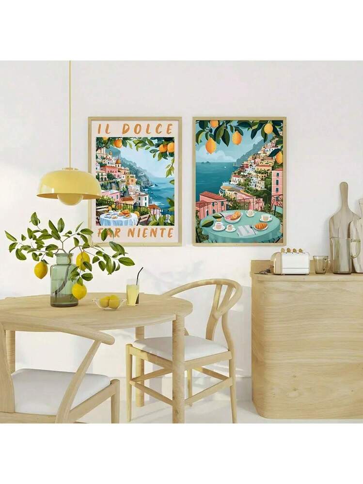 Set Of 2 La Dolce Vita Sicily Italy Watercolor Canvas Prints
