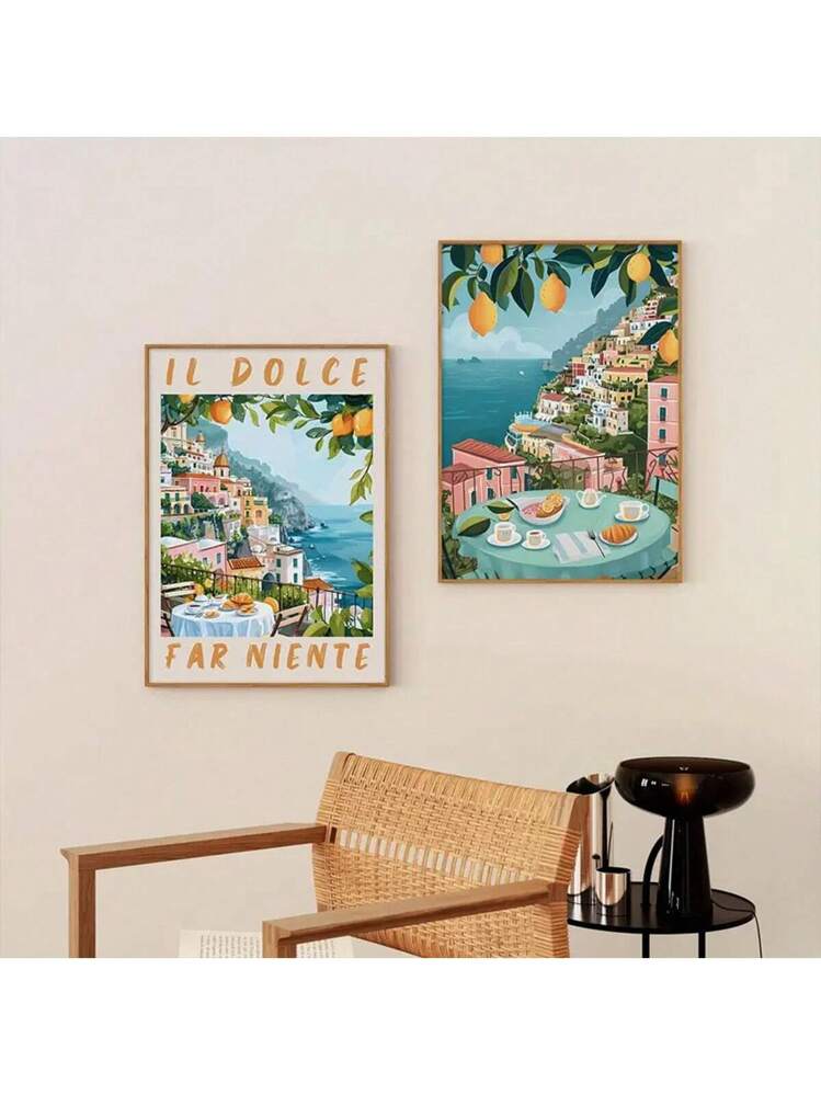 Set Of 2 La Dolce Vita Sicily Italy Watercolor Canvas Prints