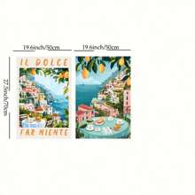 Set Of 2 La Dolce Vita Sicily Italy Watercolor Canvas Prints, Italian Quote Wall Art, Amalfi Coast Travel Posters, Unframed - Multicolor - View 7